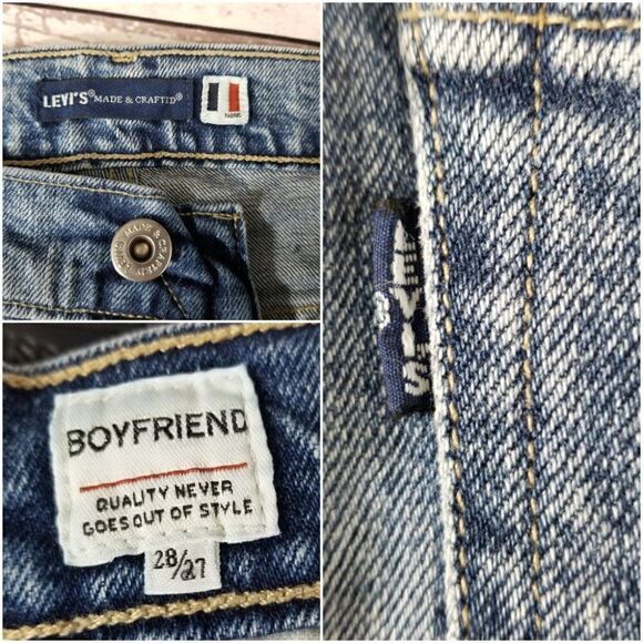 Nwt Levi's Size 28/27 Made & Crafted Pin Dot Stripe Ribbed Patch Boyfriend Jeans - Picture 5 of 11